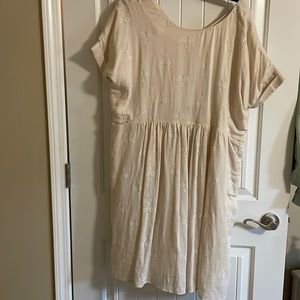 Cream colored Roolee dress, size large. Worn well (couple stains) runs big
